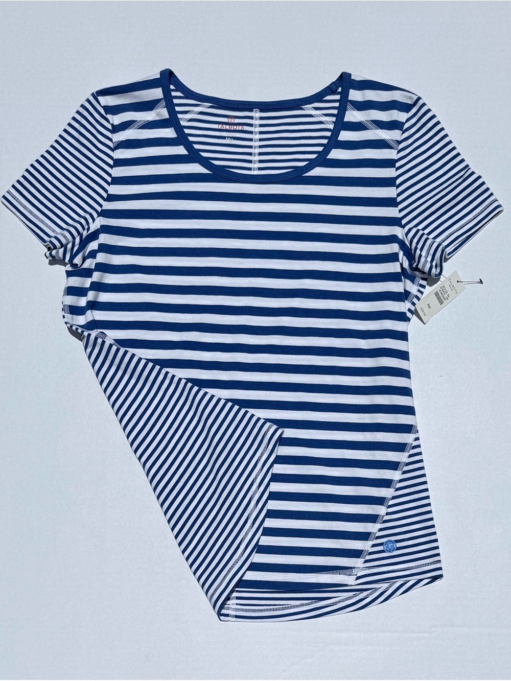 Talbots Stripe Tee, Blue White Nautical Striped T-Shirt, Scoop Neck, PM, NWT
